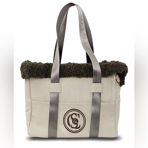 Scotch & Co. Pet Carrier Canvas Tote Bag with Sherpa Trim - Cream & Brown
